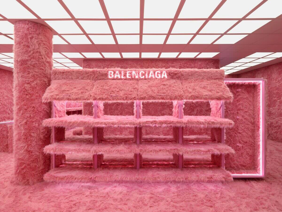 Balenciaga's London Store Is Now Covered in Pink Fur - Take a Look